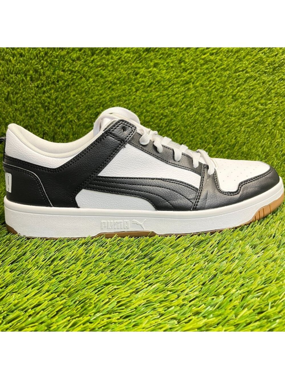 Puma‎ Rebound Layup Lo Mens Size 13 White Black Athletic Leather Shoes Sneakers